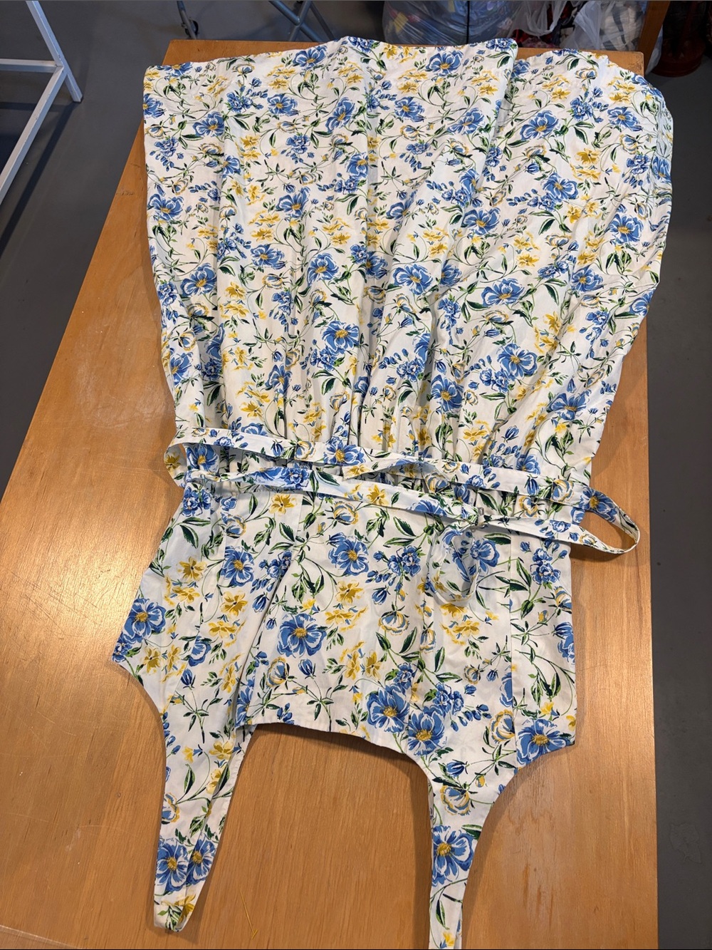 Free Assembly ~ Floral Tie-Waist Dress Blue White & Yellow Sundress